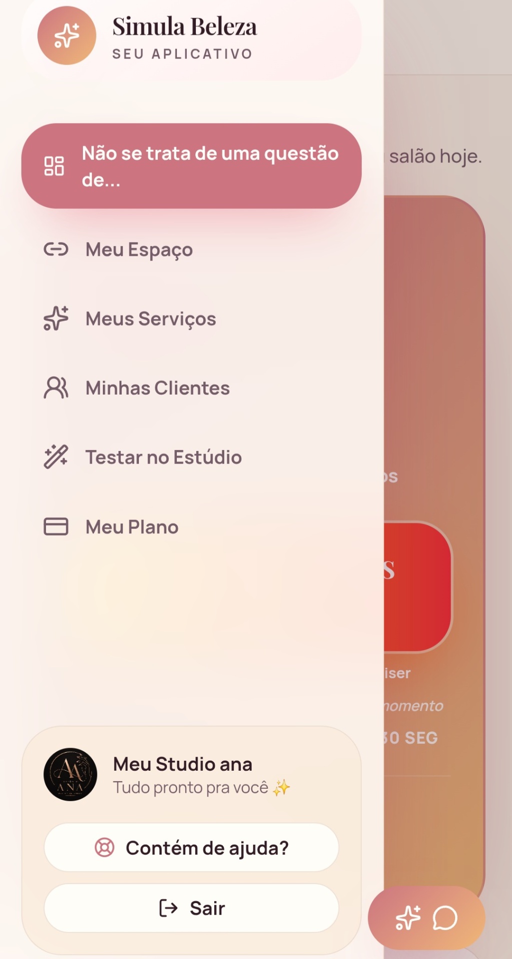 Menu lateral do estúdio