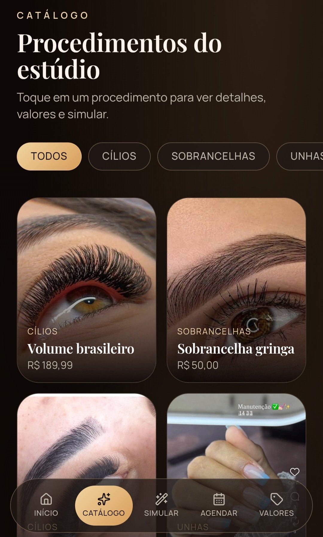 Catálogo de procedimentos do estúdio
