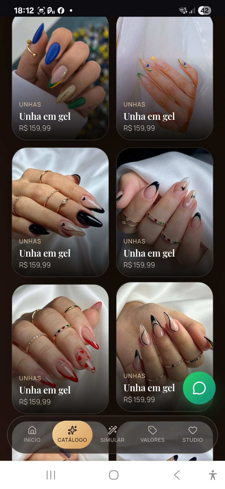 Grade de procedimentos de unhas