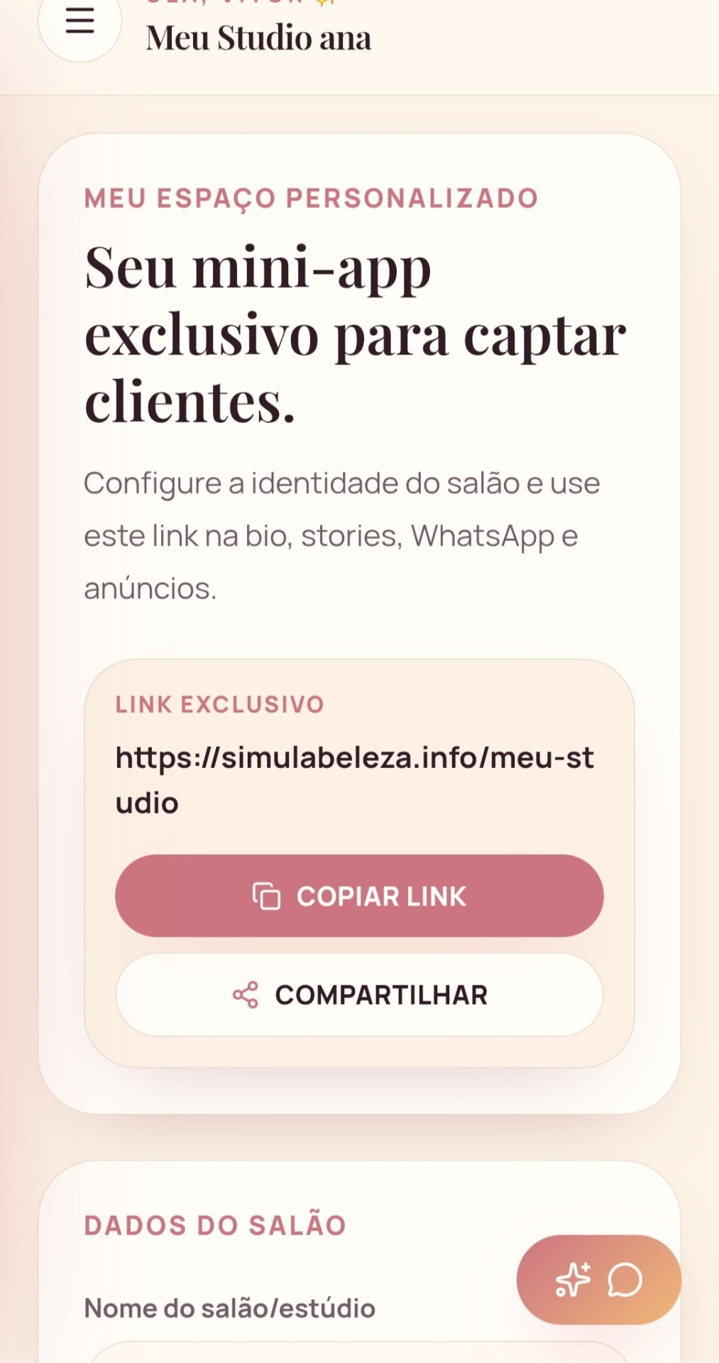 Página pública com link exclusivo